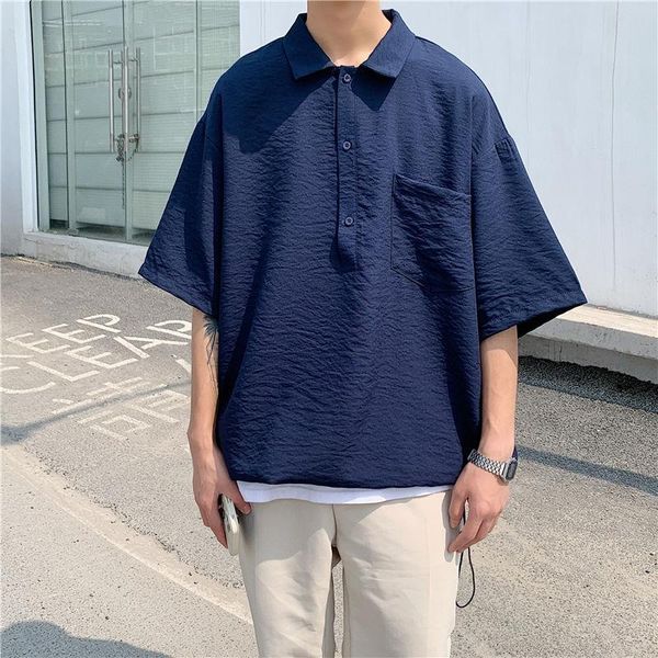 

men's casual shirts summer pullover fashion korean men streetwear loose short-sleeved mens dress -2xl, White;black