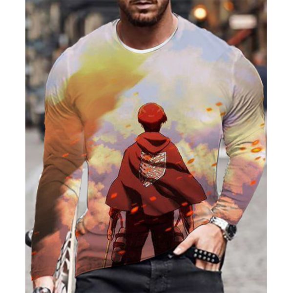 

attack on titan adventure anime print male is 3d printed t-shirt visual impact party streetwear round neck high-quality long-sleeved designe, White;black