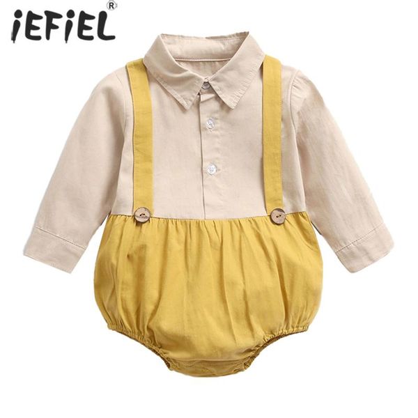 

born baby boy clothes lovely korean one-piece long sleeve solid color romper children sling false suspender rompers, Blue