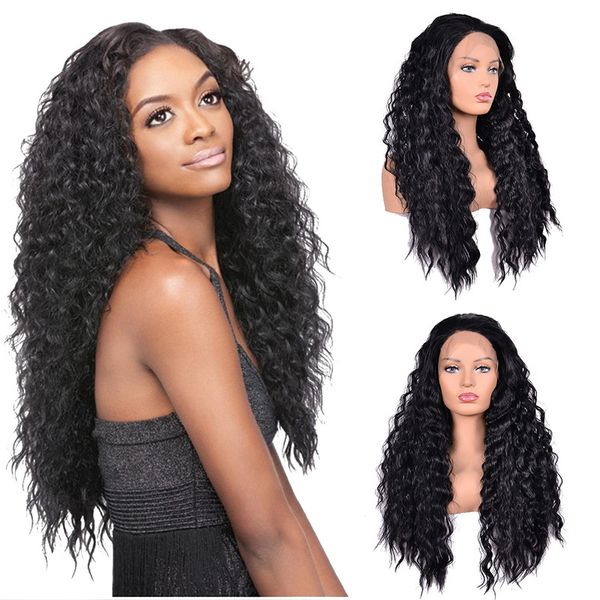 

split face front partial chemical fiber small curly wig lace headgear, Black;brown
