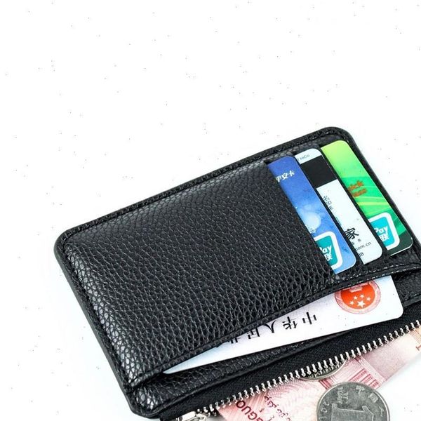 

slim wallet purse pu leather women men card holder zipper business case credit mini bank cards, Red;black