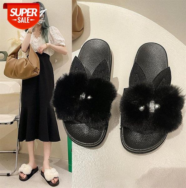 

plush sandals and slippers women bowknot home indoor breathable floor #fn1f, Black