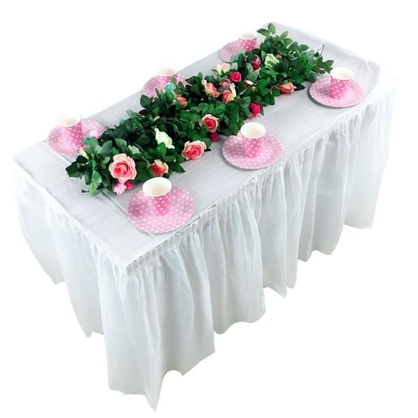 

table skirt disposable white plastic pink decoration for birthday party wedding festival round rectangular tables 420x70cm