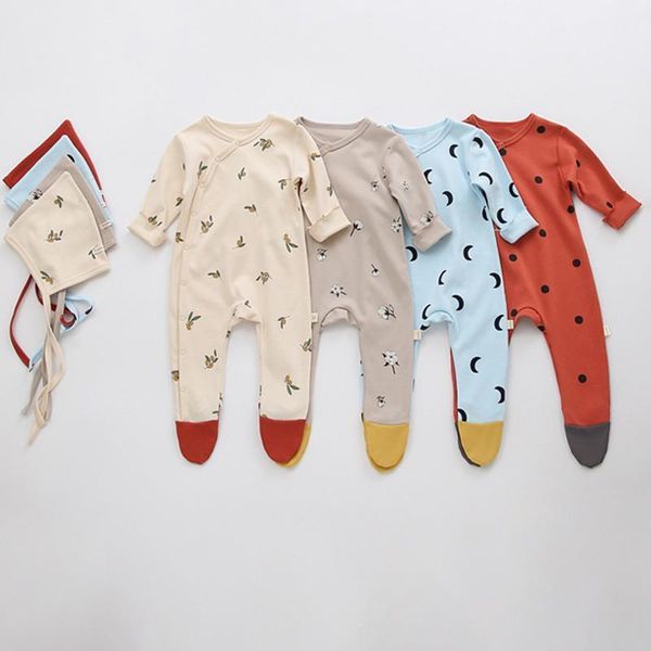 

jumpsuits korean born baby romper clothes with hat toddler jumpsuit long sleeve boys and girls' autumn underpainting1, Blue