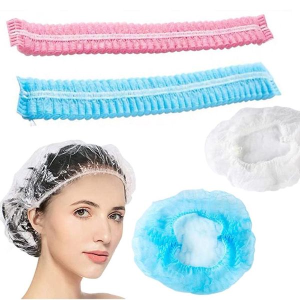 

shower caps 100pcs disposable non-woven fabric clear spa hair salon el one-off bathing elastic cap bathroom products