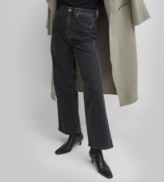 

women's jeans [elfstyle] - women coal grey wide leg denim trousers cropped high waist, Blue