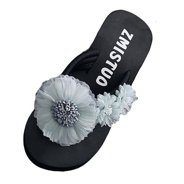 

slippers slip flip- flop women slip-on open toe flower wees color slippe, Black