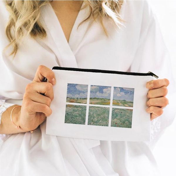 

cosmetic bags & cases oil painting art pencil makeup bag 2021 women's necessaire travel woman toilet handbags