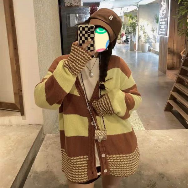 

high version 2021 autumn new fashion wide stripe simple leisure aging white korean couple cardigan