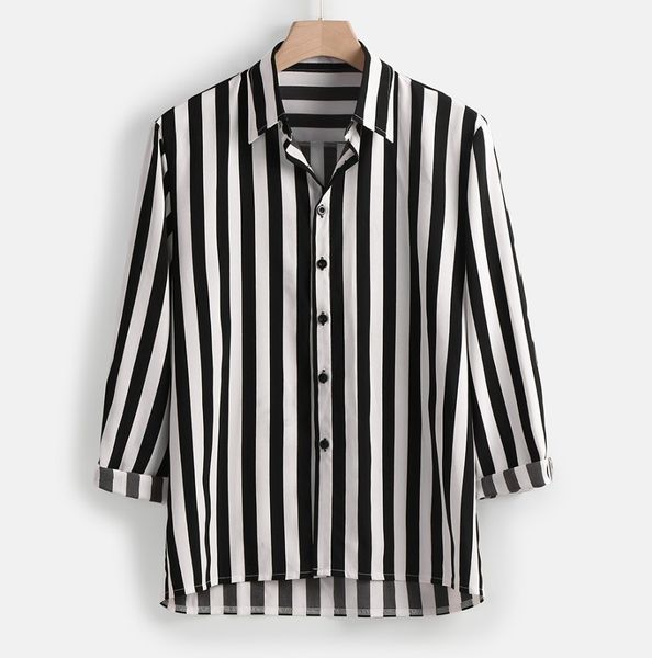 

men's tracksuits long sleeve casual button down men vertical striped shirt lapel slim fit mens shirts 3emd, Gray