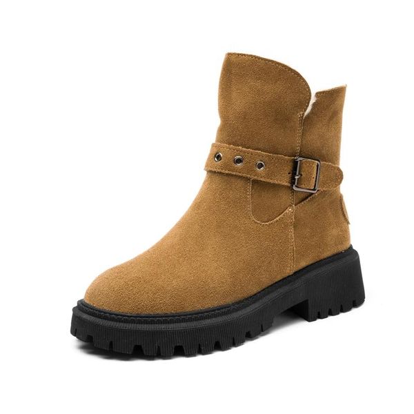 

boots women's snow suede genuinen leather large size thick warm women winter casual ankle, Black