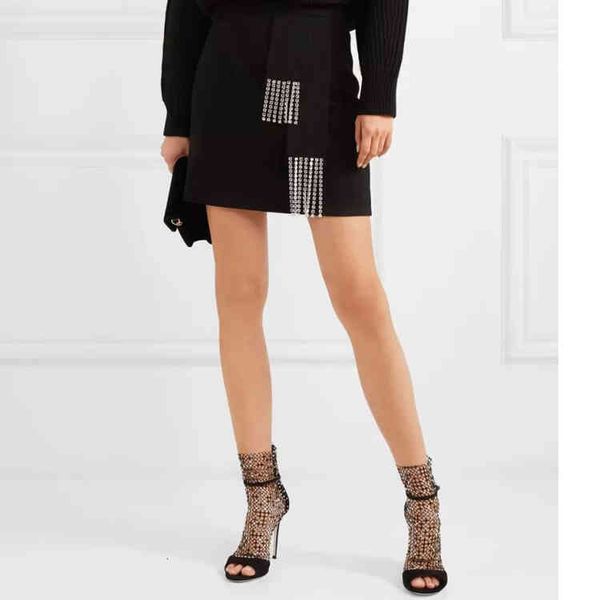 

ladies sheepskin suede open toes wedding diamond shoes 9cm super high heels rhineston hollow out sandals shoes nude 34-42, Black