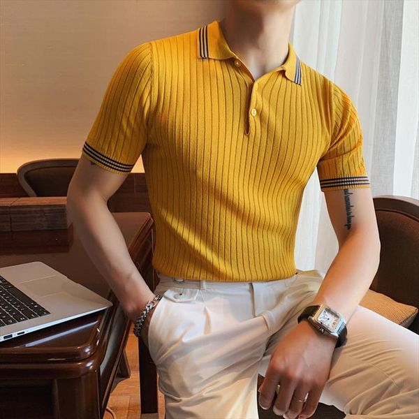 

summer business office men polos party ice silk 4 color breathable 3xl short sleeve contrast knitted polo shirt, White;black