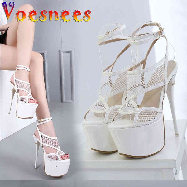 

sandals platform women 2021 spring summer stiletto super high heels 16.5cm shallow mouth mesh peep toe female shoes liy5, Black