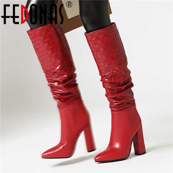

high heels boots for girls fall winter pointed toe shoes woman fashion night club party knee 210528, Black