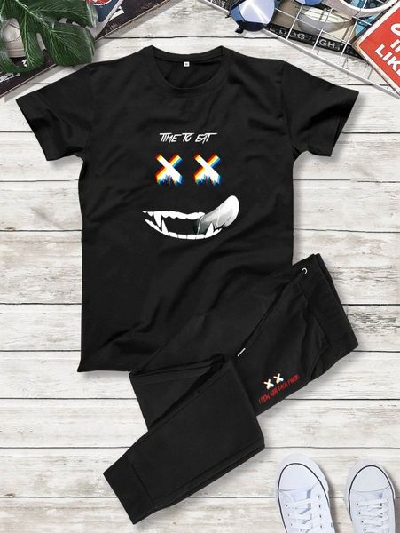 

men figure and slogan graphic tee & sweatpants s1bo#, Gray