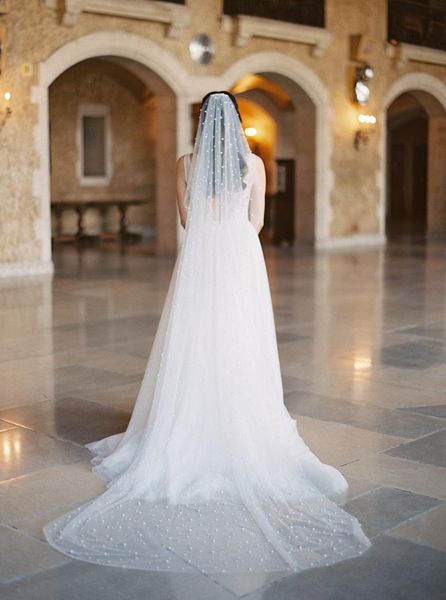 

bridal veils ueen v05 pearls wedding with comb 100% handmade beaded accessories 3m cathedral veil luxury elegant, Black