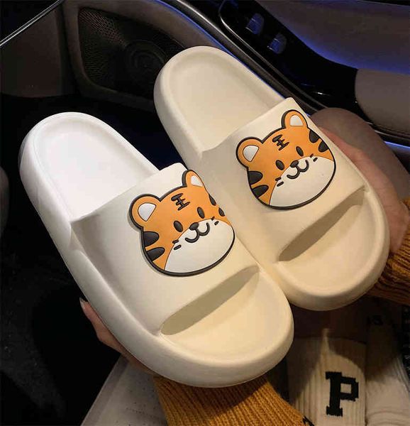 

2022 spring cute animal slipper for women girls fashion kawaii bath anti-slip slippers woman cartoon tiger house, Black