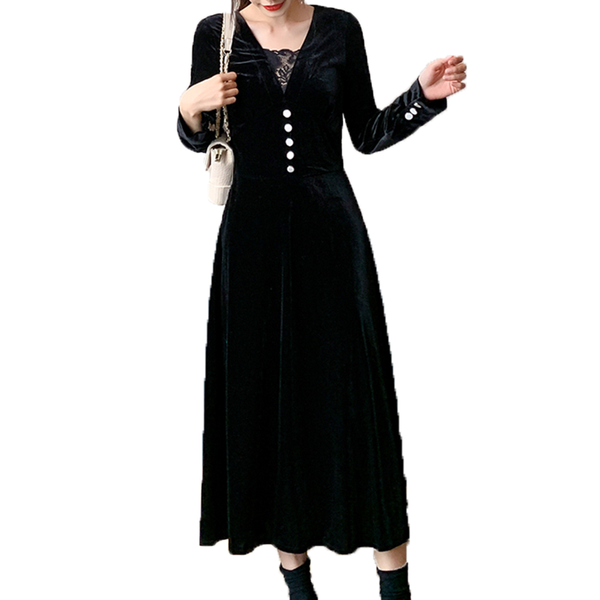 

lace stitch long sleeve oversized plus large size sukienka vintage party women's dress for clothes 2021 spring autumn a6452 casual dres, Black;gray