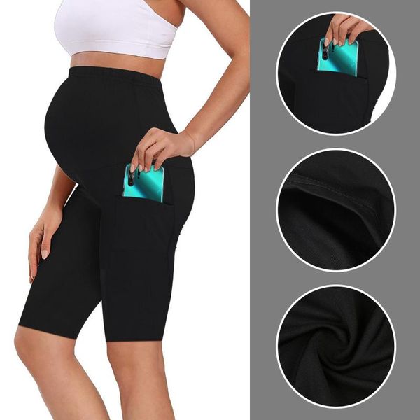 

maternity bottoms summer shorts high waist pants for pregnancy pregnant elastic with pocket casual sports, White