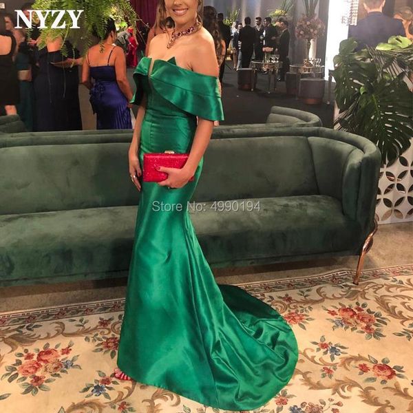 

party dresses nyzy e115 satin off shoulder mermaid emerald green evening dress 2021 robe soiree vestidos de fiesta noche largos elegantes, White;black