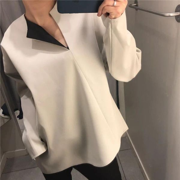 

glossy textured asymmetrical with a collared shirt women's blouses & shirts, White