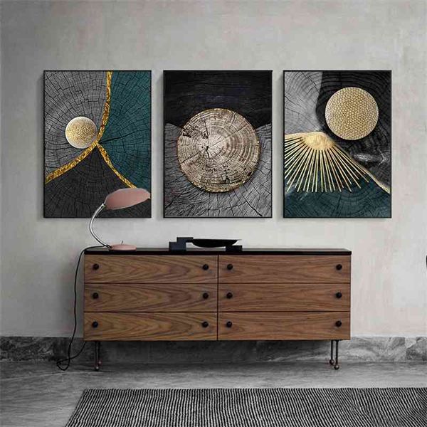Abstrato dourado preto textura de madeira pintura de lona posters e impressões Modern Nordic Wall Art Fotos para sala de estar Decoração de casa 210705