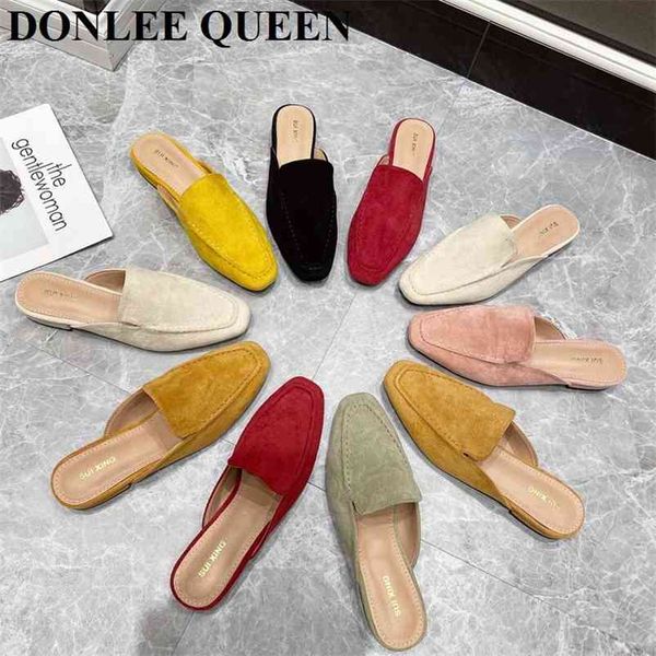 

flat slippers spring fashion mules shoe square toe slip on slides casual summer sandals outdoor low heels flip flops 210619, Black