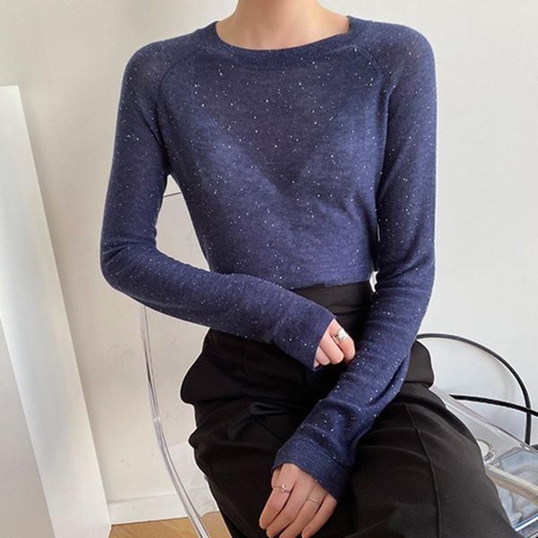 

women's sweaters sequins sweater 100% wool long sleeve o-neck simple knit bottoming pullover ladies casual top, White;black