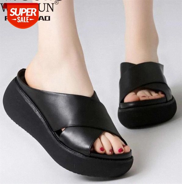 

platform sandals women summer shoes pu leather wedges sandalias mujer beach female slipper slide ladies zapato #yn6w, Black