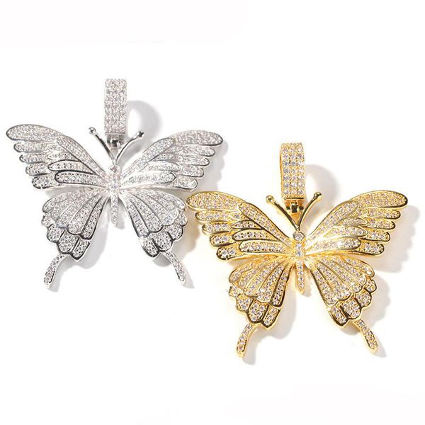 

new arrived micro inlaid zircon butterfly pendant necklace hip hop jewelry gift brass gold silver plated bling