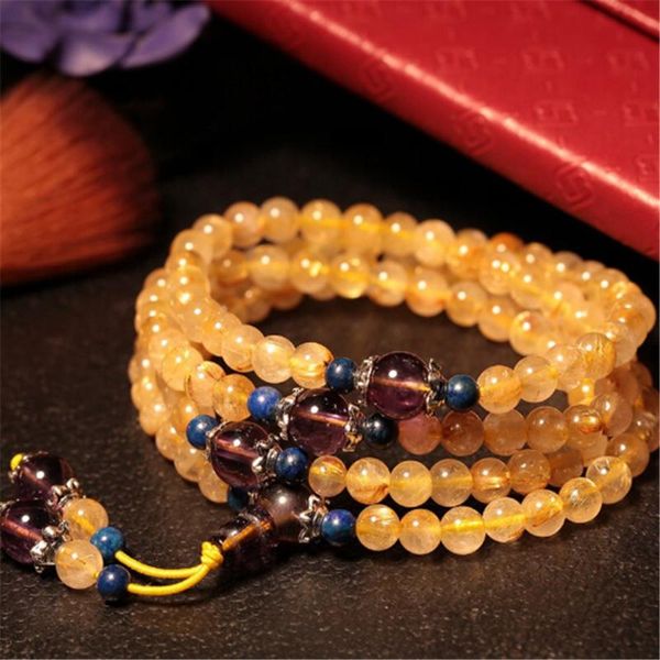

beaded, strands 3a natural golden rutilated quartz 6mm 108 prayer mala tea crystal beads men or women yoga bracelet necklace meditation jewe, Black
