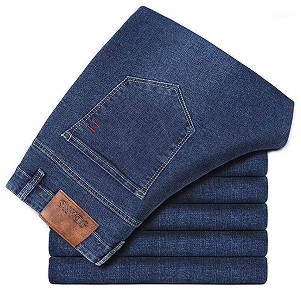 

men's jeans brand 2021 spring autumn classic straight regular business pure cotton elastic soft pants large size 29-40, Blue