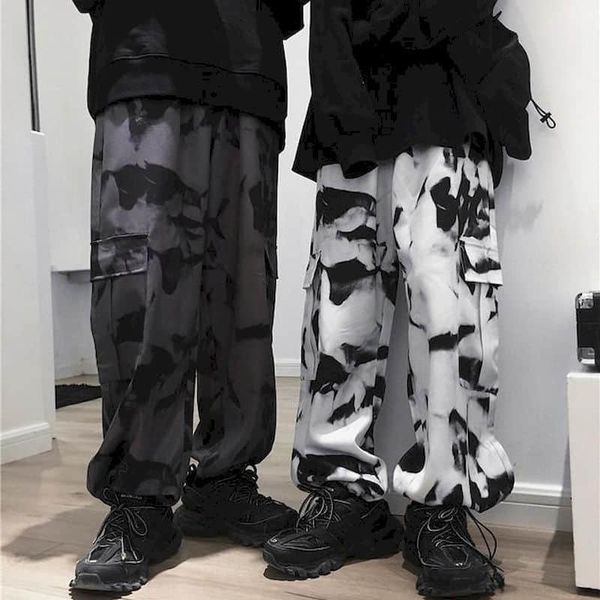 

women's pants & capris men's and women's wide leg pants, korean harajuku retro, tie dyed goods, loose, hip hop, informal, cou, Black;white