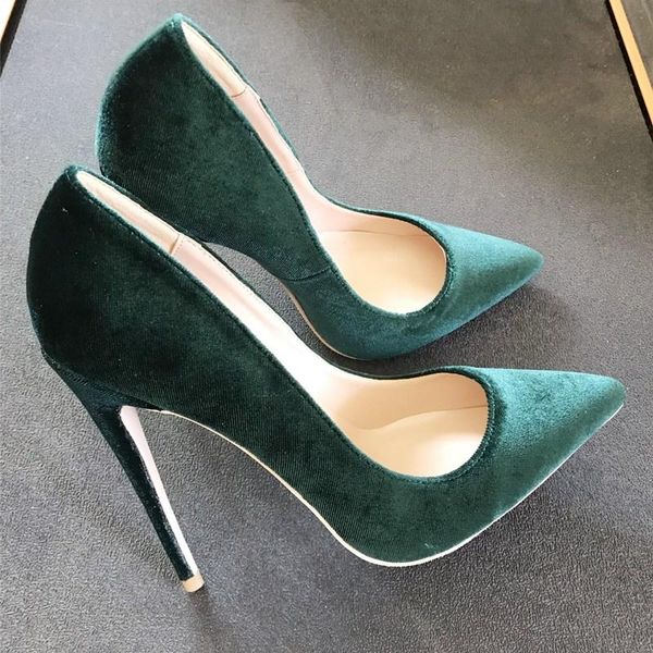 

dress shoes 12cm fashion velvet dark green nightclub high heels, 8 cm 10cm high, green, pointed, women's, needle pointed work shoes,, s, Black
