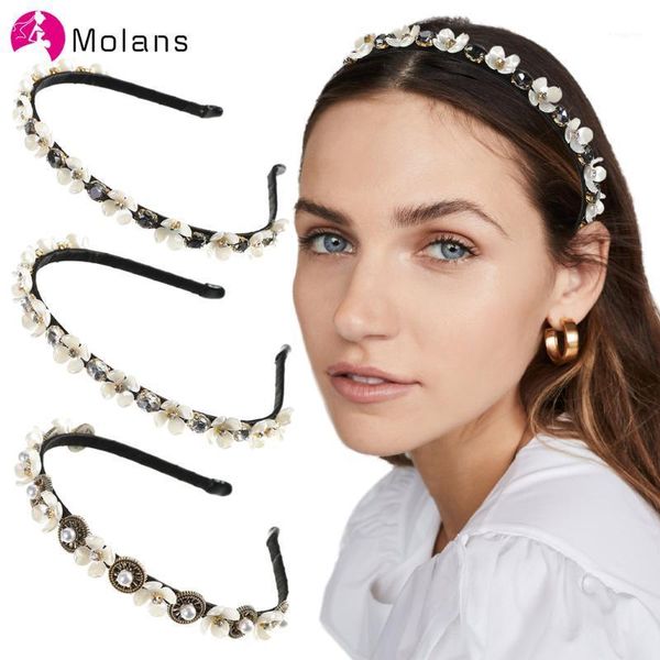 

molans 2021 crystal hair band headband women pearl rhinestone hairband girls flower hoop accessories ornament headwear1