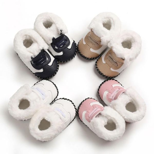 

athletic & outdoor baby girls boys snow boots soft sole plush lined infant booties pu leather toddler prewalker first walking shoes 0-18m, Black