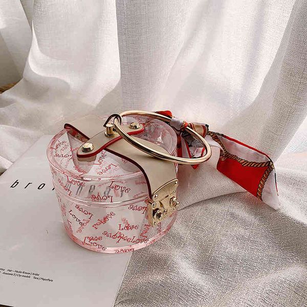 

lipstick transparent dinner tube mini acrylic handbag silk scarf lock pvc net red women's bag