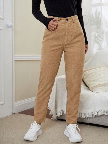 

petite slant pocket corduroy pants m632#, Black;white