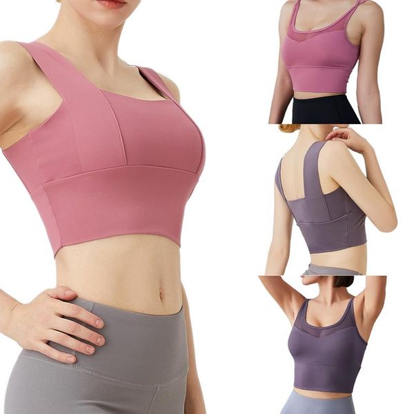 

women breathable padded yoga bra with adjust strap athletic gym running seamless fitness vest sport sleep outfit