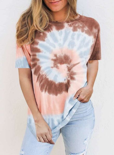 

women's t-shirt fashion casual irregular tie dye printed round neck short sleeve uf7o, White