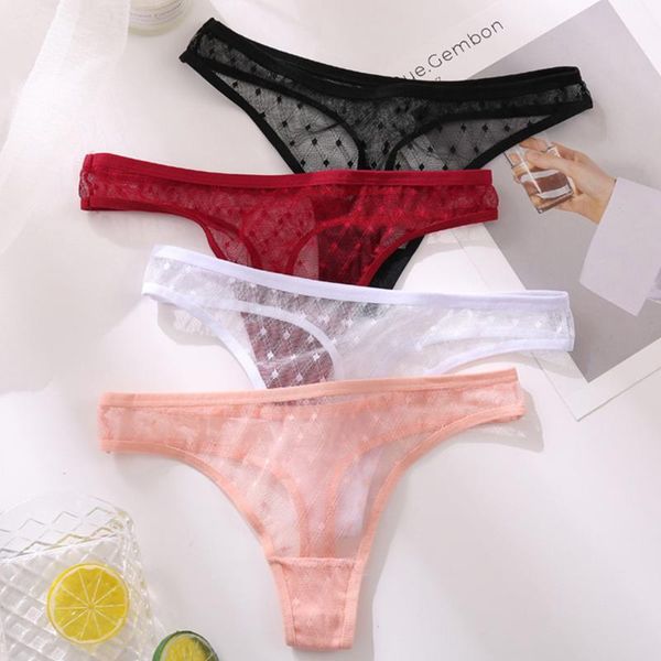 

women's panties 1pc women g-string thong lace underwear pantys low-waist female underpants mesh perspective briefs lingerie, Black;pink