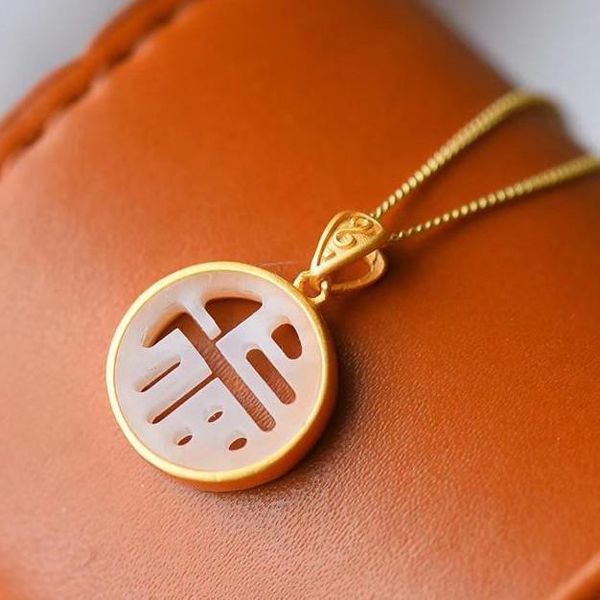 

chains -selling sterling silver hetian white jade "fu" pendant necklace, unique chinese style and ancient charm ladies jewelry