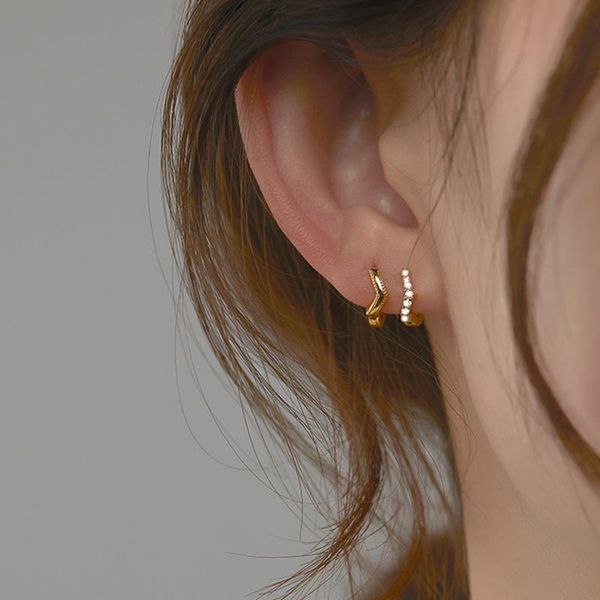 

hoop & huggie simple gold color single row zircon earrings for women brincos oorbellen pendientes flower small, Golden;silver