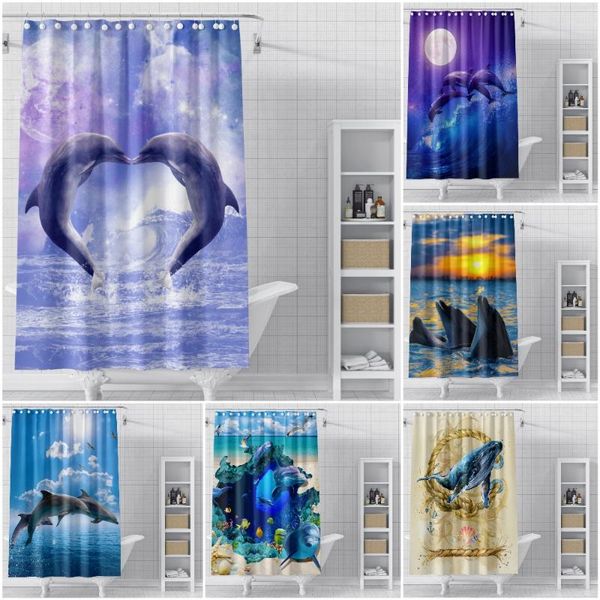 

shower curtains marine life curtain 3d landscape bathroom nature dolphin bath waterproof for home decor