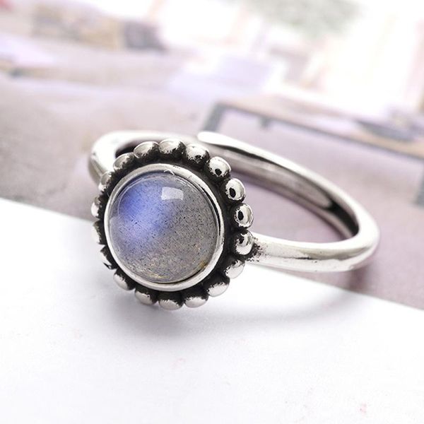 

cute female white moonstone stone ring charm silver color wedding rings for women minimalist small round thin engagement, Slivery;golden