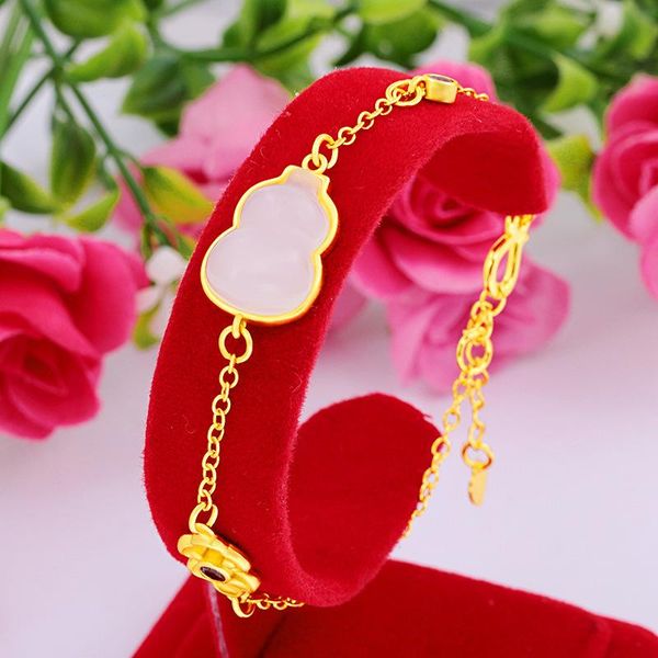 

link, chain vietnam sand gold titanium-plated lamb fat gourd bracelet women color charm bangles fashion jewelry accessories, Black