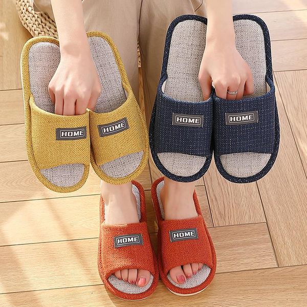

slippers linen summer home indoor sandals men's women's spring and autumn couples guests flax non-slip soft sole shoes, Black