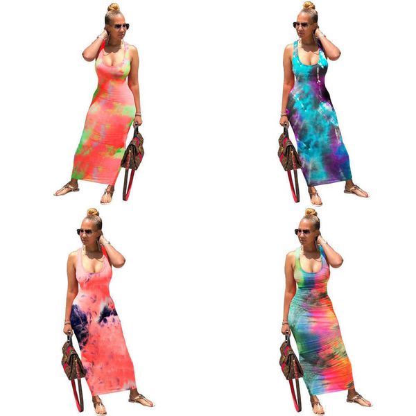 

echoine tie dye print long dress backless bandage maxi dresses sleeveless vintge vestidos beach party club outfis sundress, Black;gray