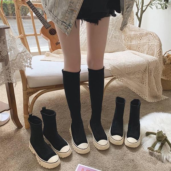 

boots elastic socks shoes women's 2021 autumn winter thick-soled stovepipe long sports leisure slim flat, Black